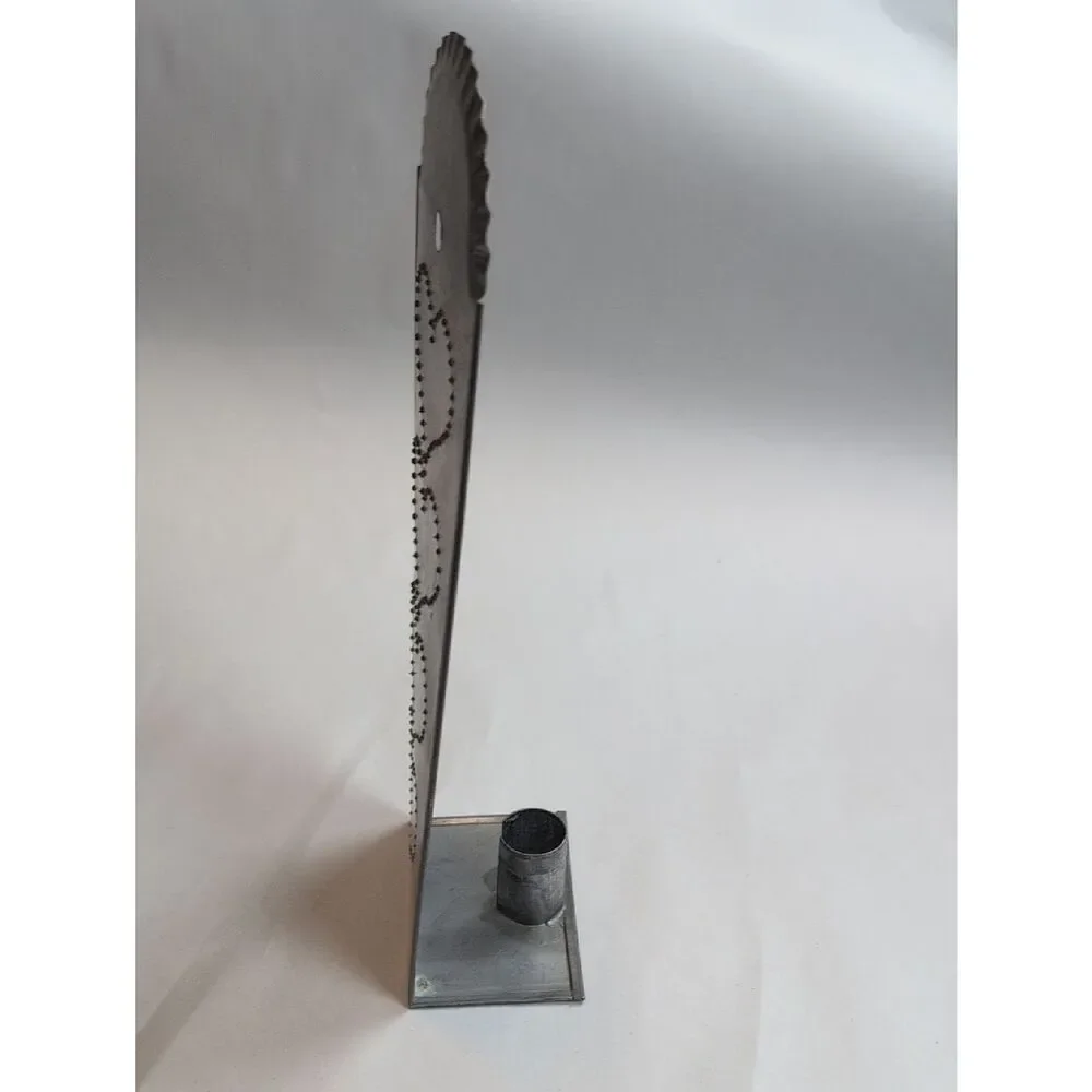 Vintage Handcrafted Gray Metal Punched Tin Hearts Wall Candle Sconce